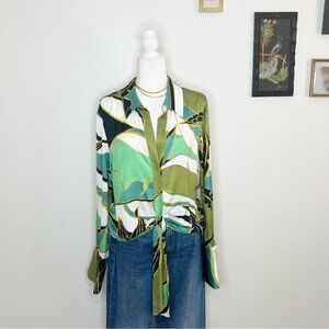 Reiss Italian Fabric Dalilah Tie Front Button Down Blouse size 14